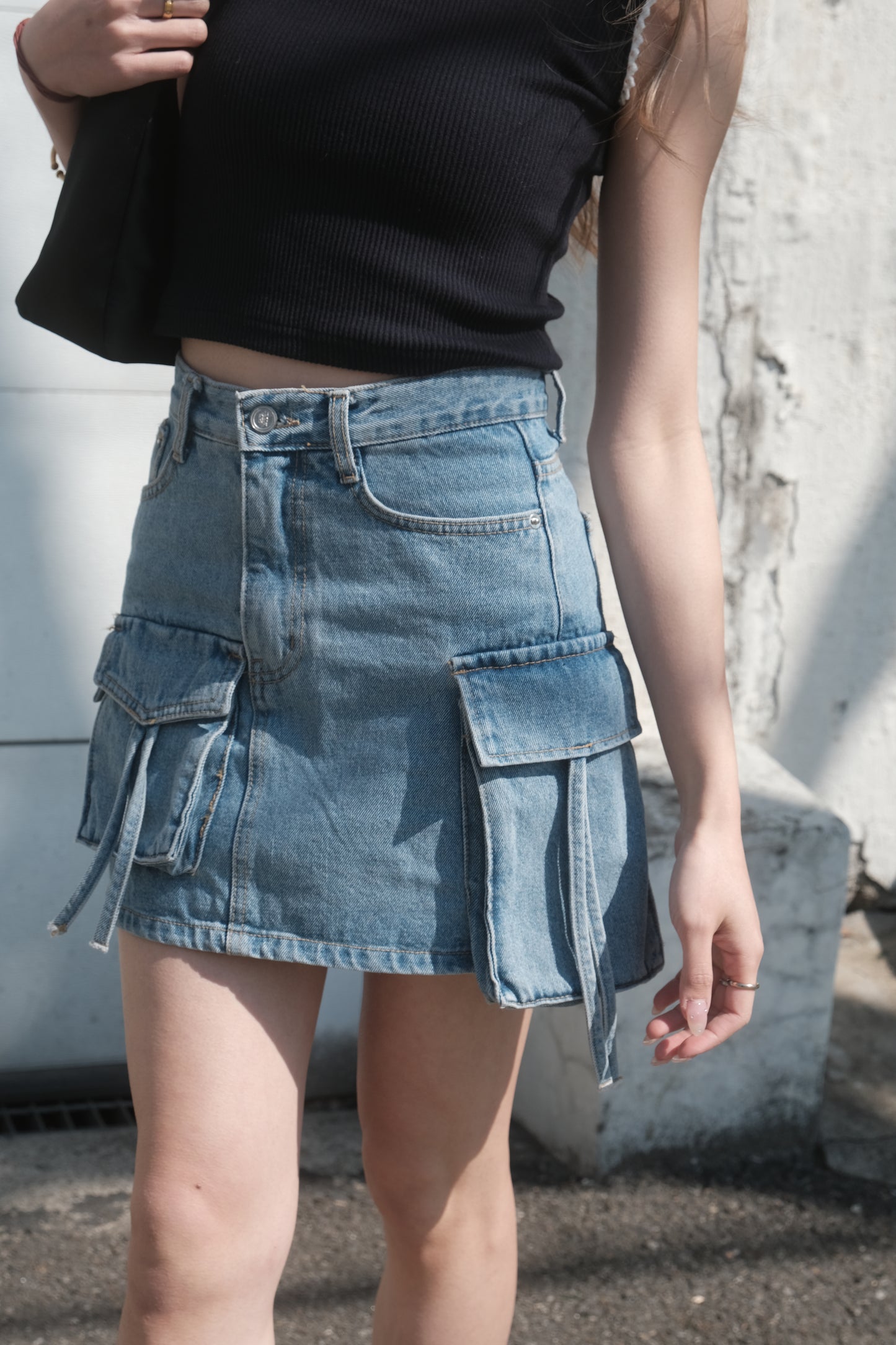 [ 韓國連線 🇰🇷 潮爆! 不撞款型格 cargo 牛仔裙 ] Pockets & Pockets Denim Skirt - Denim Blue