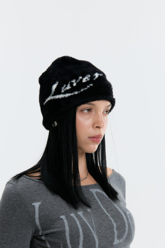 Luv Dept / ‘LUVER GIRL’ Fluffy Beanie - Black
