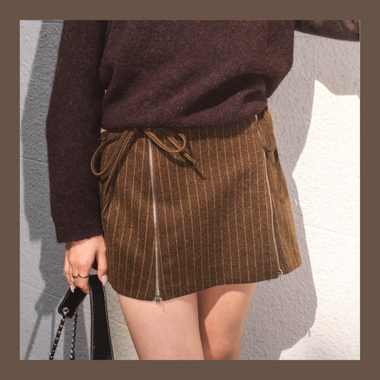 [ 大推介 🕊️🫧 絨布直間短裙 百搭有設計! ] Multi Pleated Skirt Stripes - 2 colours