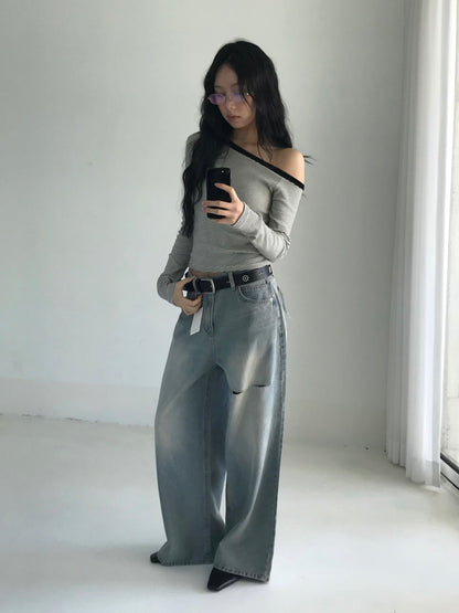 [ 🆕 垂感滿滿⋆˙⟡ 極致慵懶 ] On Me Ripped Baggy Jeans Straight