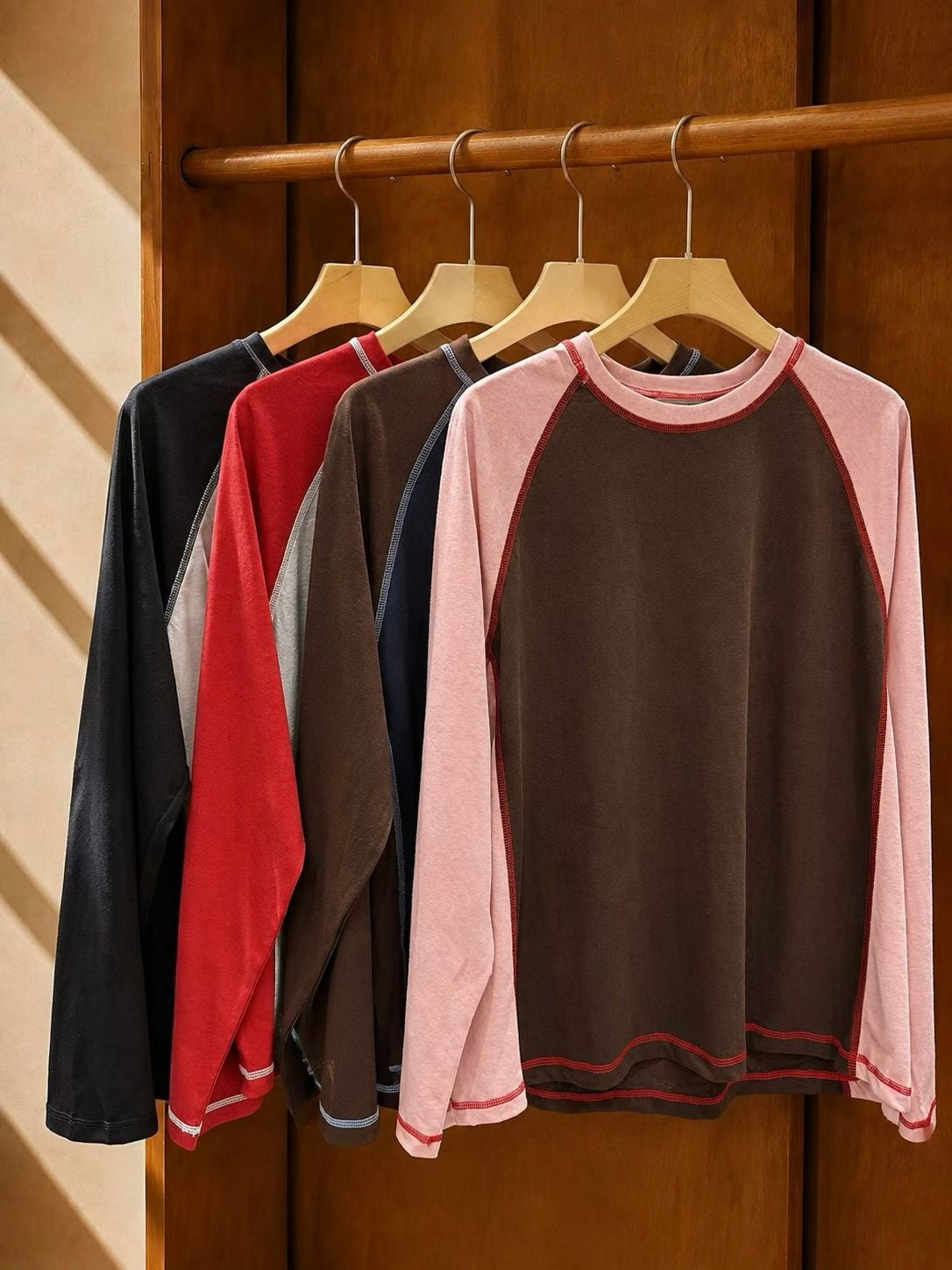 Contrast Stitch Raglan Long Sleeve - 4 colours