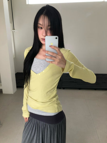 Layered V-Neck Ribbed Top - 3 colours