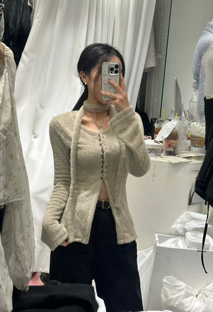 [ 🆕 搶手goody! 毛毛開衩長衫~ ] Fluffy Split Button Up  + Skinny Scarf - 3 colours