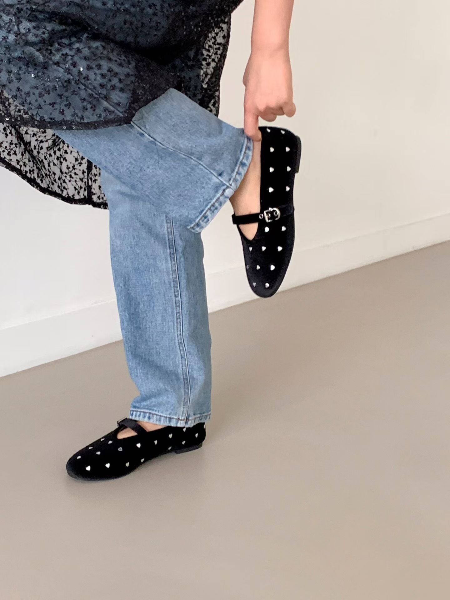 [ 🆕 好可愛!! 絨面心型 Mary Jane flats] Mini Heart Velvet Flats