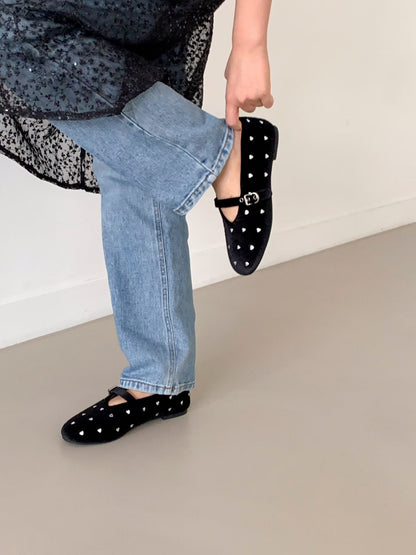 [ 🆕 好可愛!! 絨面心型 Mary Jane flats] Mini Heart Velvet Flats