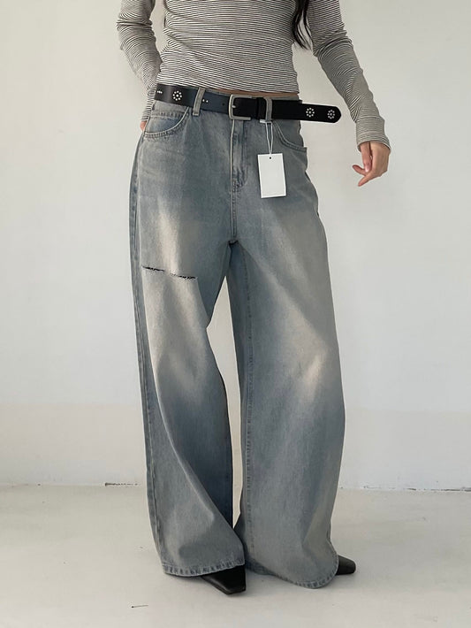 [ 🆕 垂感滿滿⋆˙⟡ 極致慵懶 ] On Me Ripped Baggy Jeans Straight