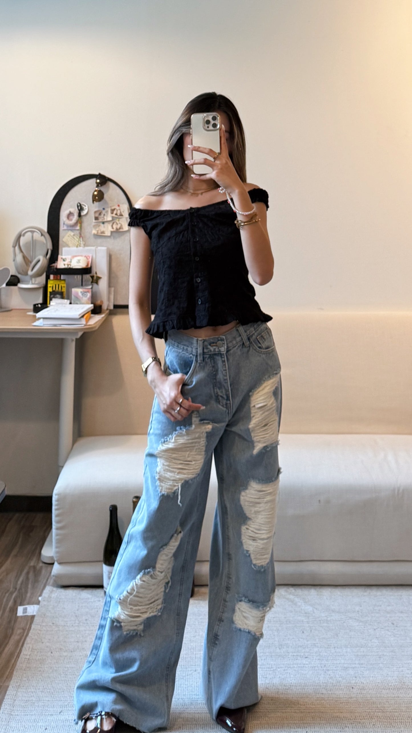 [ 🆕 夏日熱推款 🎀ྀིྀི ⋆｡‧˚ʚ🧸ɞ˚‧｡⋆甜辣暗花兩著 top ] Aura Two-way Top - 2 colours