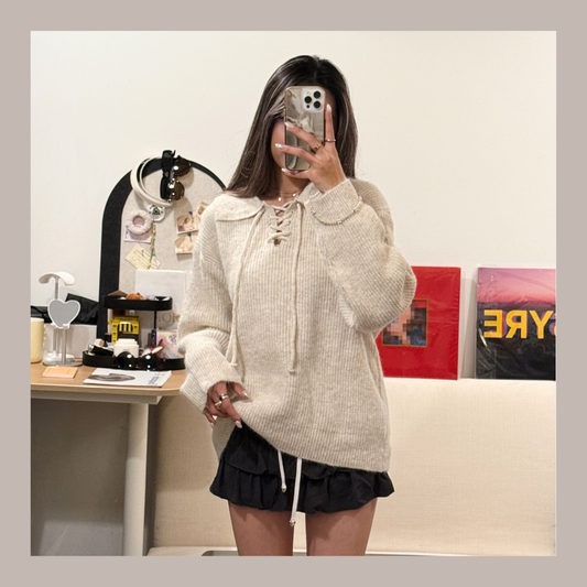 [ 🆕 簡單不出錯~! 綁帶寬鬆冷衫～] To Go Tie Up Knit Sweater - 3 colours
