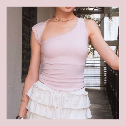 Asymmetric Cutout Ribbed Tank (with pads) - 3 colours