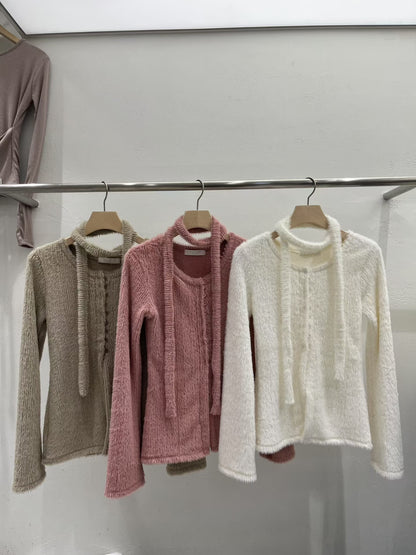 [ 🆕 搶手goody! 毛毛開衩長衫~ ] Fluffy Split Button Up  + Skinny Scarf - 3 colours