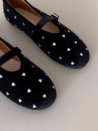[ 🆕 好可愛!! 絨面心型 Mary Jane flats] Mini Heart Velvet Flats