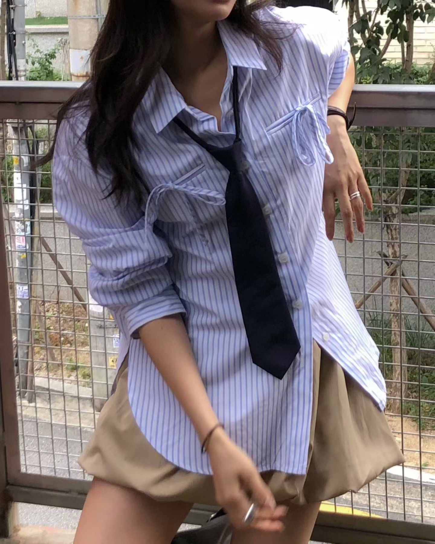 [ 🆕 蝴蝶結 x 男友風 🤍🩷🩵 寬鬆直間恤衫 ] Glam Shirt Stripes - 3 colours