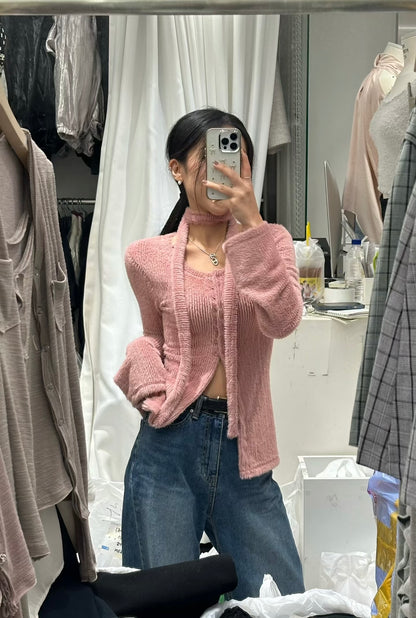 [ 🆕 搶手goody! 毛毛開衩長衫~ ] Fluffy Split Button Up  + Skinny Scarf - 3 colours