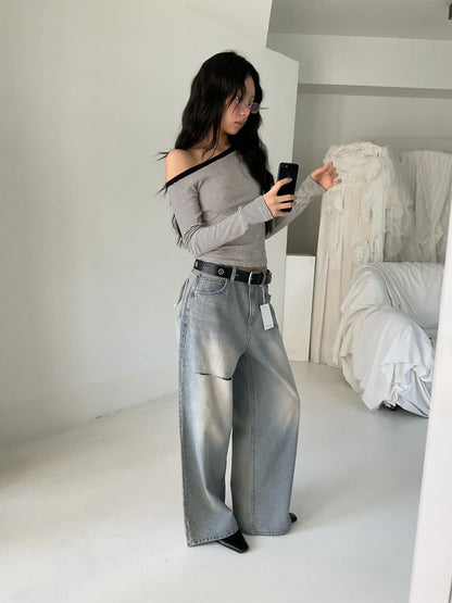 [ 🆕 垂感滿滿⋆˙⟡ 極致慵懶 ] On Me Ripped Baggy Jeans Straight
