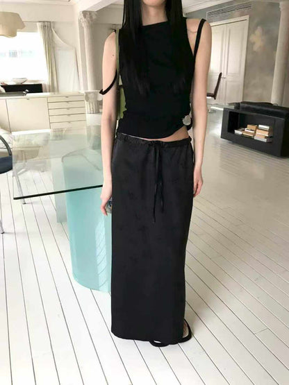 🆕 Satin Jacquard Drawstring Maxi Skirt - 2 colours