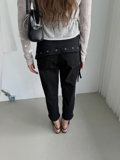 Grommet Overlay Cropped Trousers
