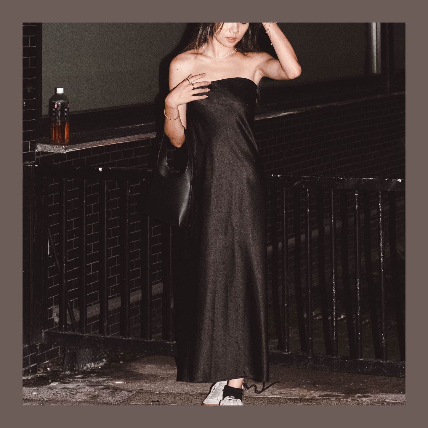 [ 高級感 UP ! 黑色仿絲質長裙 ] Black Pearl Maxi Tube Dress