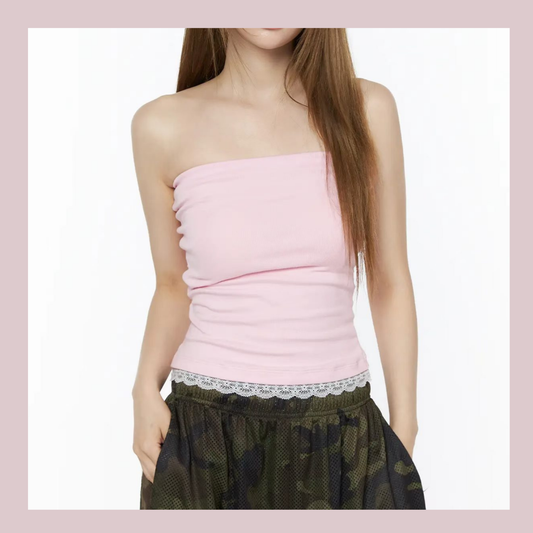 🆕 Lace-Trim Strapless Tube Top - 3 colours