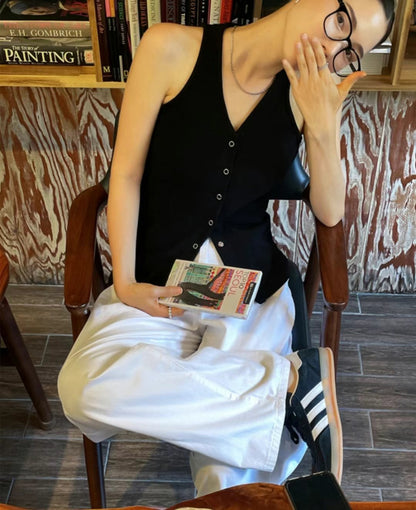 [ 🆕 氣質簡約~ 收肩背心 ] Mine Button Tank - 2 colours