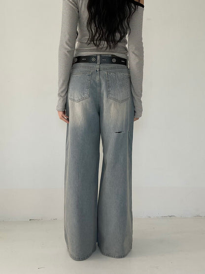 [ 🆕 垂感滿滿⋆˙⟡ 極致慵懶 ] On Me Ripped Baggy Jeans Straight