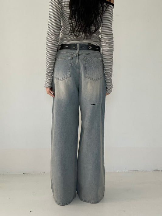 [ 🆕 垂感滿滿⋆˙⟡ 極致慵懶 ] On Me Ripped Baggy Jeans Straight