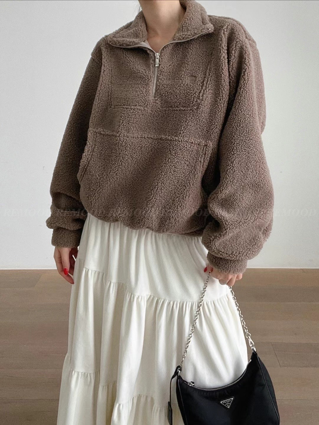 [ 暖 “粒粒” 拉鍊衛衣 ] Teddy Half Zip Pullover - Brown