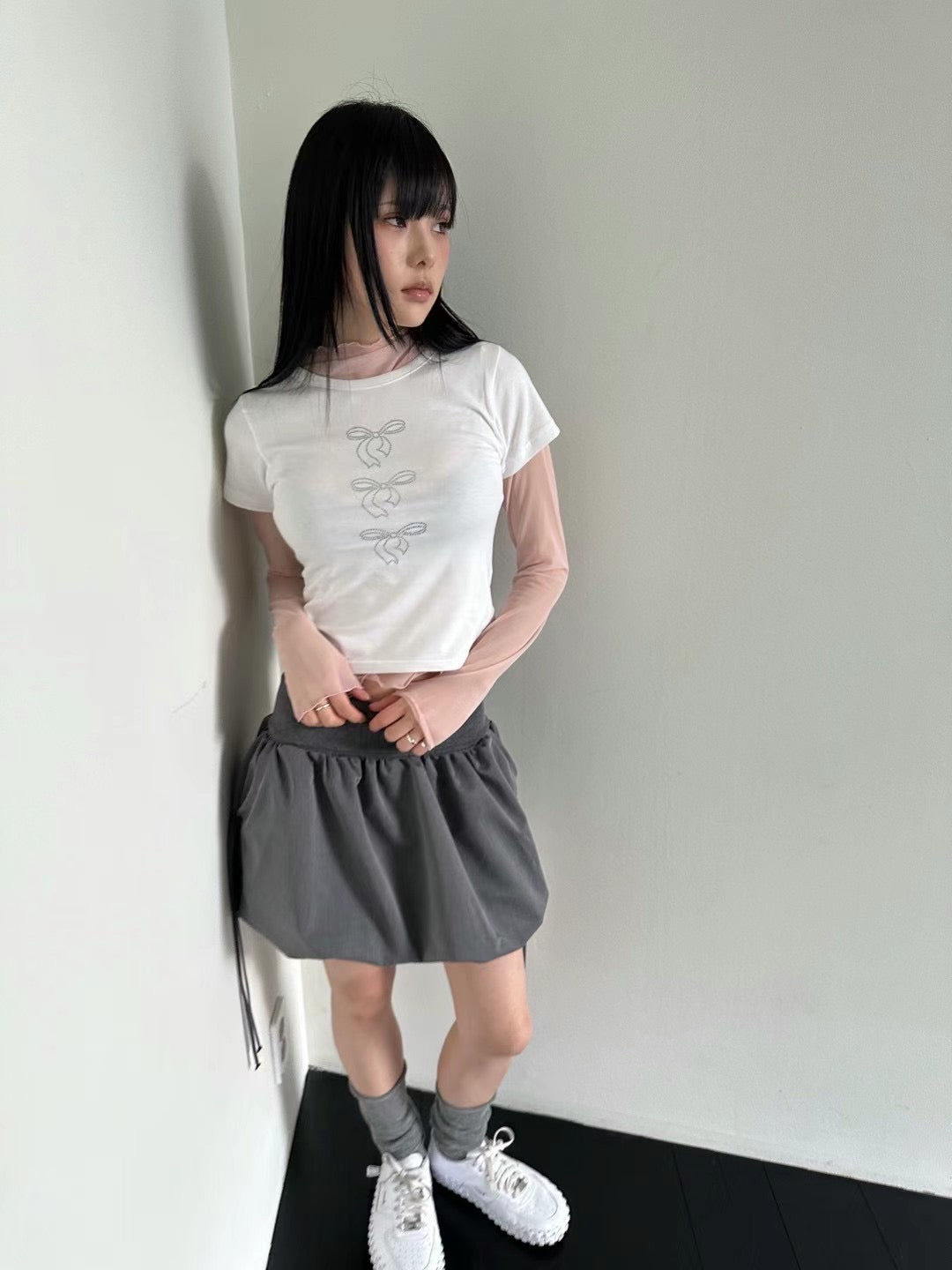 [ 私心必備！閃閃蝴蝶結 tee ] Bow In A Row Everyday Top - 2 colours