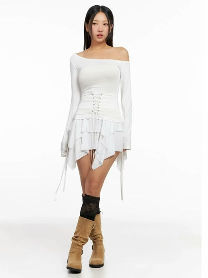 [ 🆕 設計感up! 🩰 綁帶斜膊薄 top ] Girdle Belt Top - 3 colours
