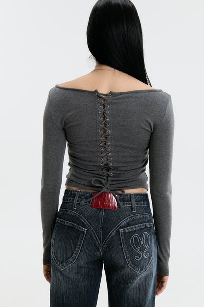 Luv Dept / Signature Luv Dept Tie Up Top - Charcoal