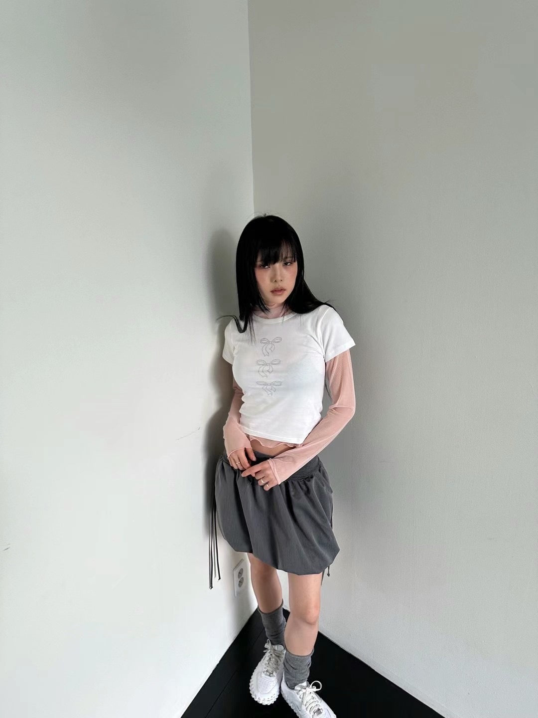 [ 私心必備！閃閃蝴蝶結 tee ] Bow In A Row Everyday Top - 2 colours