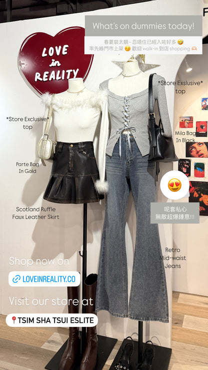 [ 大推介！復古甜美 可甜可鹽 ] Scotland Faux Leather Mini Skirt