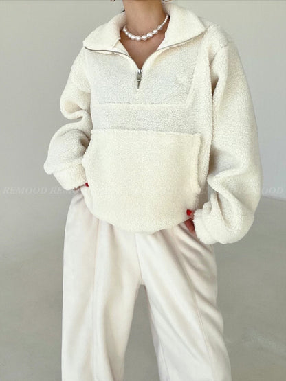 [ 暖 “粒粒” 拉鍊衛衣 ] Teddy Half Zip Pullover - Ivory