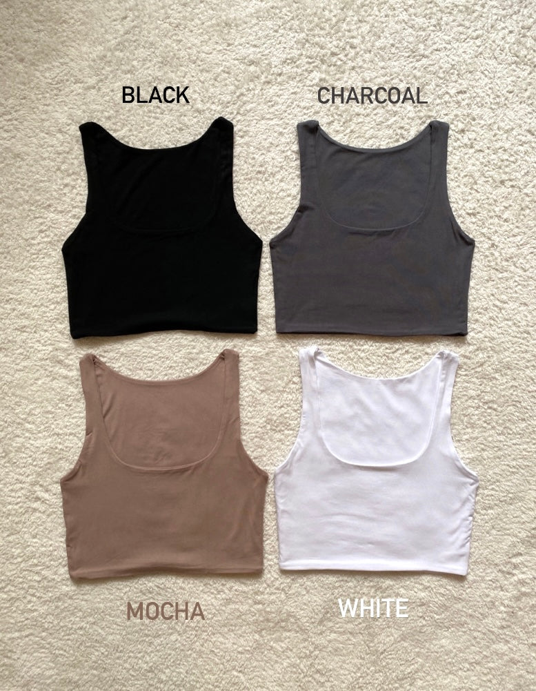 [ New colour! ] Double Layer Square Neck Tank - Black