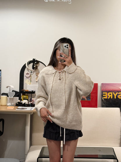 [ 🆕 簡單不出錯~! 綁帶寬鬆冷衫～] To Go Tie Up Knit Sweater - 3 colours