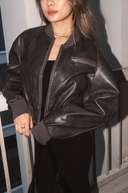 [ 型格 Bomber 飛機皮褸 ] Loved Bomber Faux Leather Jacket - 2 colours