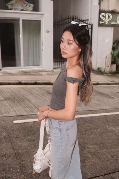 [ 歐美簡約 Clean fit must-have! ] Asymmetric Ruched Top - Grey