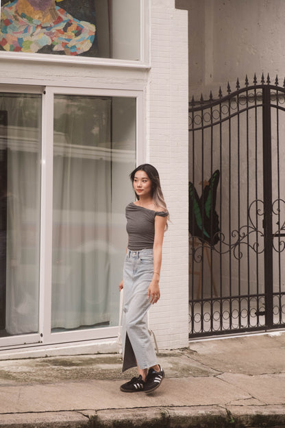[ 歐美簡約 Clean fit must-have! ] Asymmetric Ruched Top - Grey
