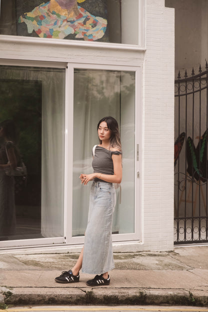 [ 歐美簡約 Clean fit must-have! ] Asymmetric Ruched Top - Grey