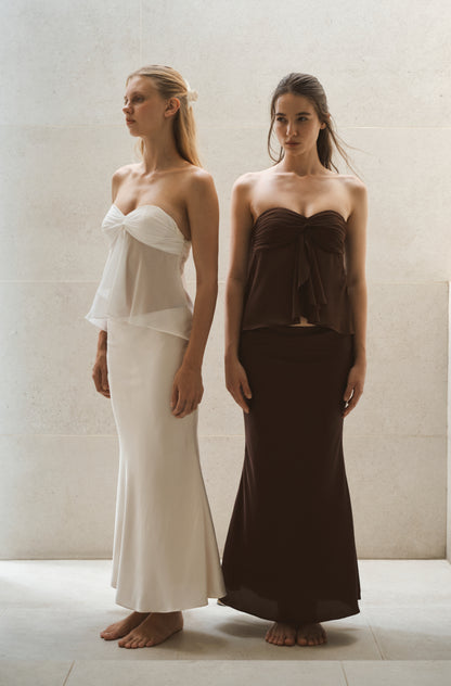 Low-Waisted Maxi Satin Skirt - Ivory