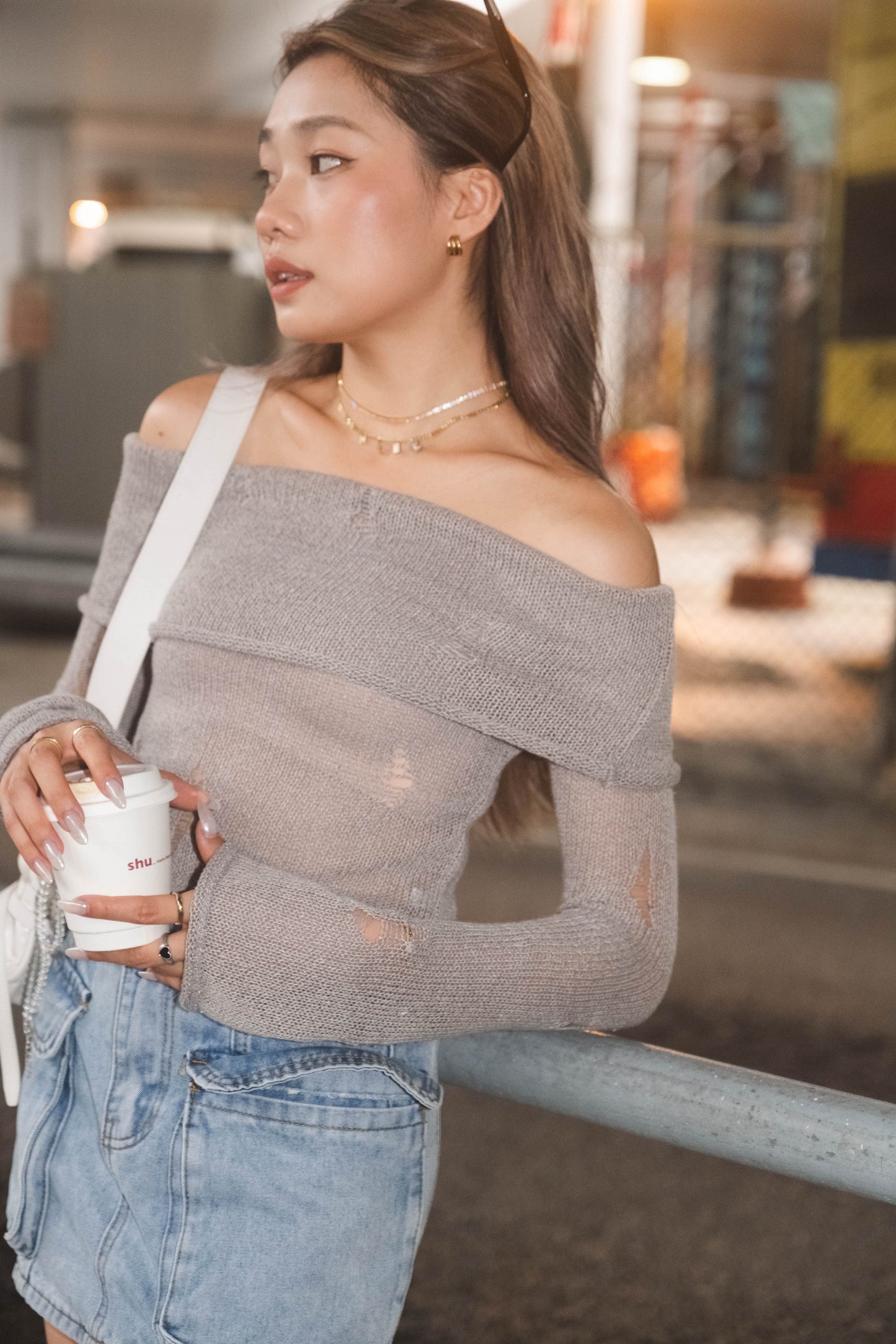 [ 必入手! 軟熟針織一字膊 叛逆微破爛 ] Soft But Rebellious Off Shoulder Knit Top - 3 colours