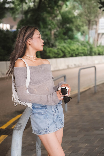 [ 必入手! 軟熟針織一字膊 叛逆微破爛 ] Soft But Rebellious Off Shoulder Knit Top - 3 colours