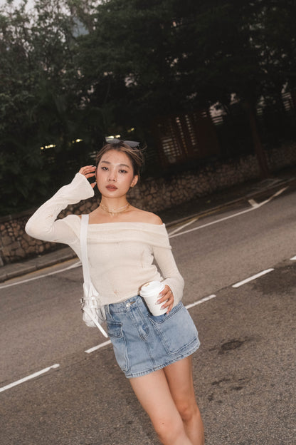 [ 必入手! 軟熟針織一字膊 叛逆微破爛 ] Soft But Rebellious Off Shoulder Knit Top - 3 colours