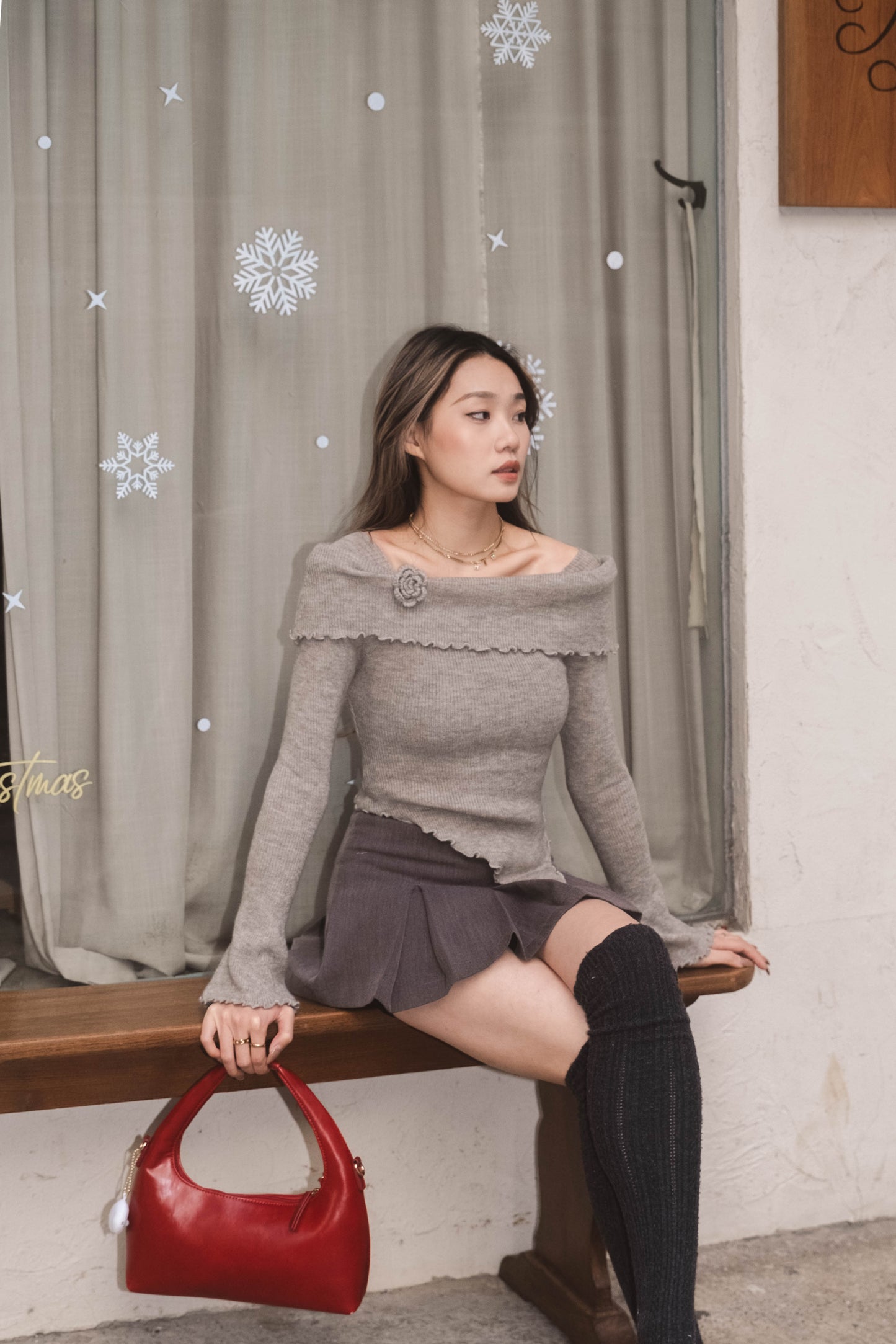 [ 溫柔 • 軟熟 🪩❤️‍🩹 針織一字膊 ] Once Off Shoulder Knit Top