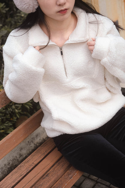 [ 暖 “粒粒” 拉鍊衛衣 ] Teddy Half Zip Pullover - Ivory