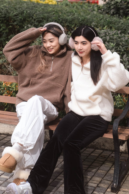 [ 暖 “粒粒” 拉鍊衛衣 ] Teddy Half Zip Pullover - Ivory