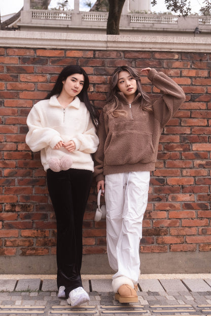 [ 暖 “粒粒” 拉鍊衛衣 ] Teddy Half Zip Pullover - Ivory