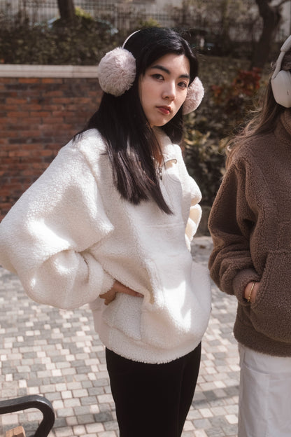 [ 暖 “粒粒” 拉鍊衛衣 ] Teddy Half Zip Pullover - Ivory