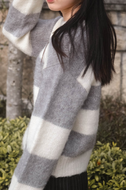 [ 棉花糖橫間冷衫 ] So Soft Sweetie Sweater Stripes - Grey