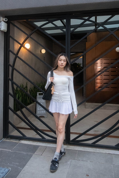 [ 🆕 設計感up! 🩰 綁帶斜膊薄 top ] Girdle Belt Top - 3 colours