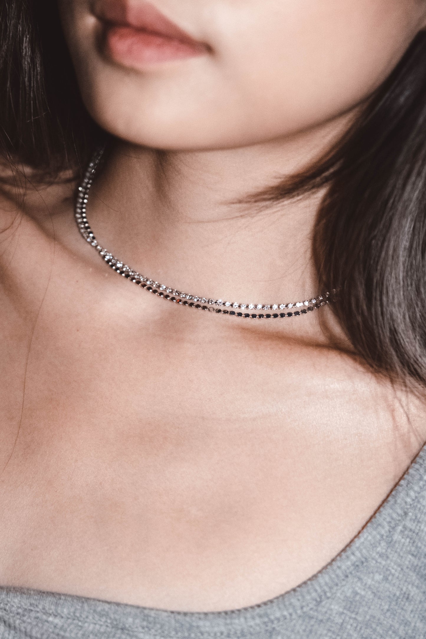 [ 低調 bing bing 雙鏈 ] Double Chain Sparkle Necklace - Silver